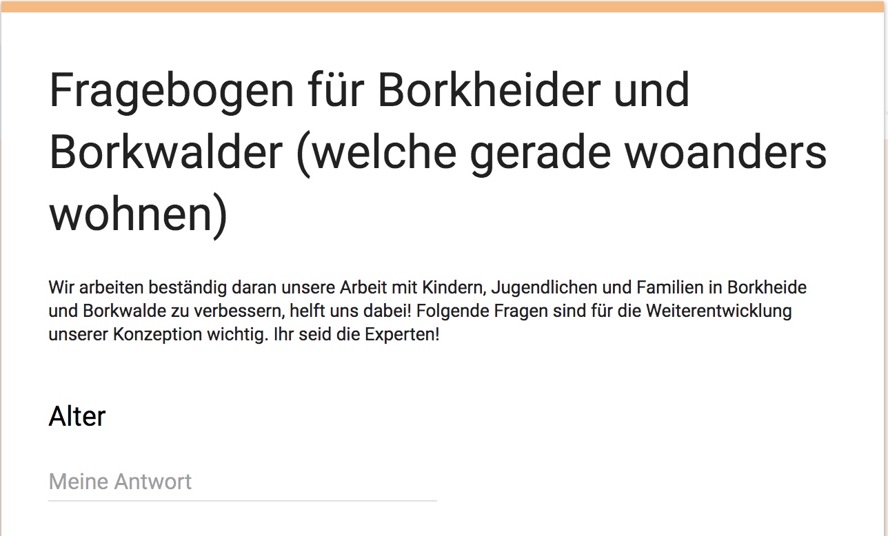 Fragebogen, Job e.V., Borkwalde, Borkheide, Amt Brück